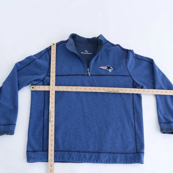 Tommy Bahama New England Patriots Navy Blue Reversible Half Zip Pullover Sweater - Picture 2 of 11